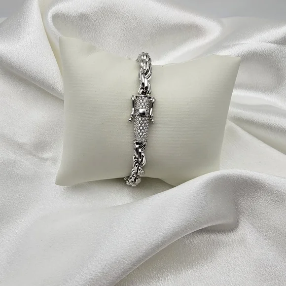 18k White Gold Over Sterling Silver Diamond Cut Rope Bracelet & Moissanite Clasp